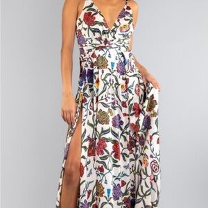 Elegant Floral Maxi‎ Dress with V-Neck